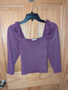 Sparkle Dark Magenta Square-Neck Women's Top